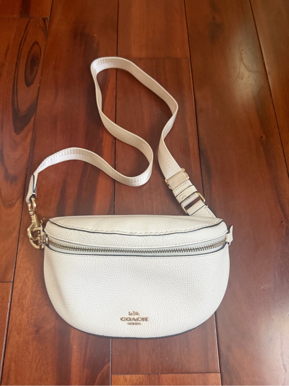 Coach Cream Pebbled Leather Crossbody Belt Bag with Gold Hardware